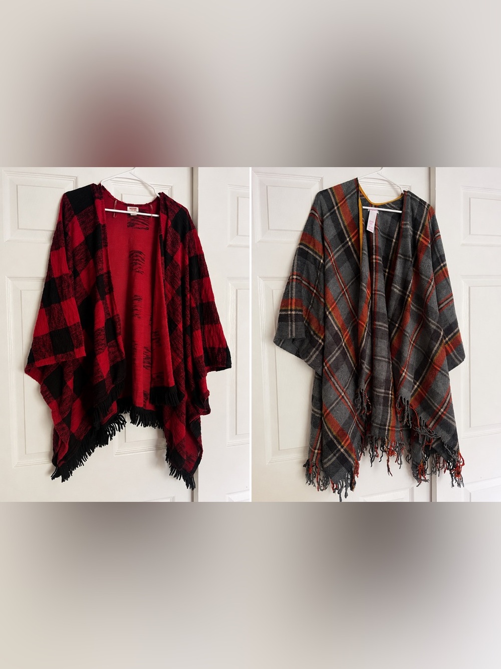 Target Plaid Poncho Wrap Bundle L/XL Fringe Fall Cozy Casual